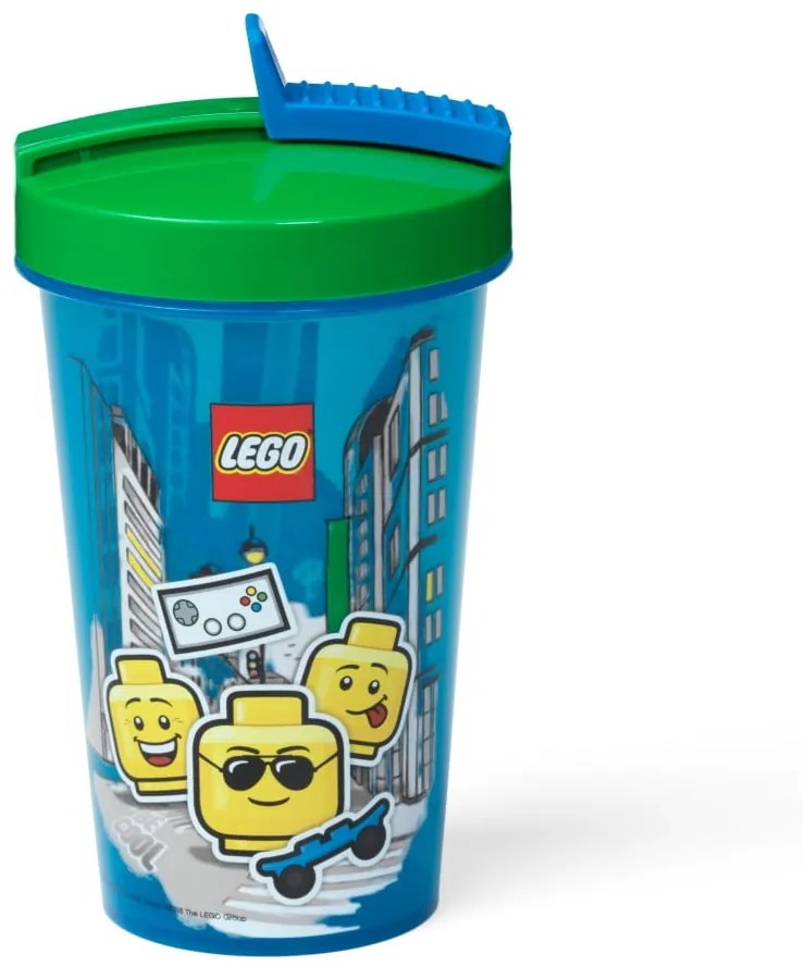 Синя чаша със зелен капак и сламка , 500 ml Iconic - LEGO®