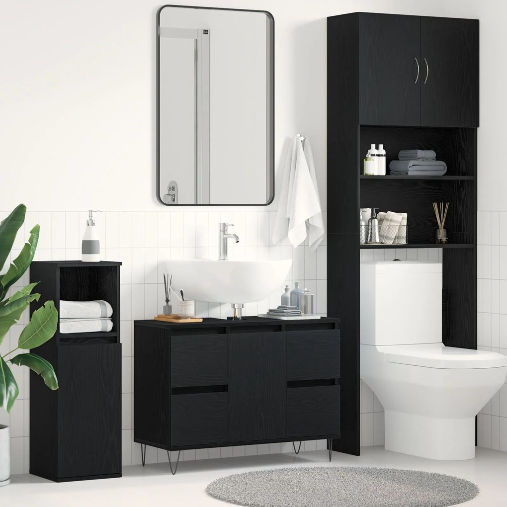 Sonata H Мивка за баня с шкаф Черен дъб 80x33x60 см Инженерна дървесина