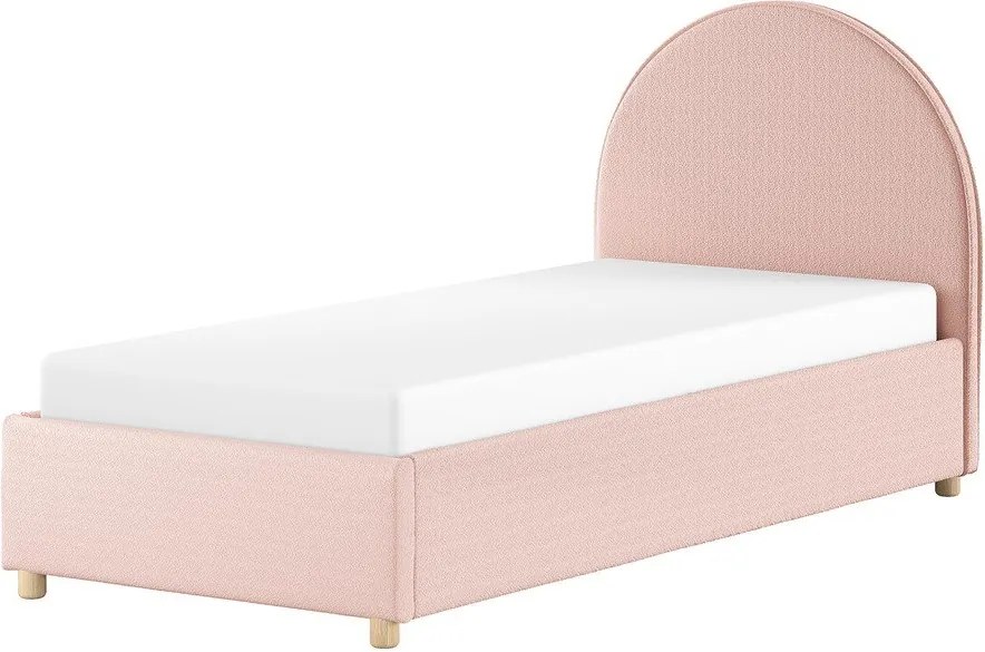 Розово тапицирано единично легло с място за съхранение с включена подматрачна рамка 90x200 cm Moon – Vipack