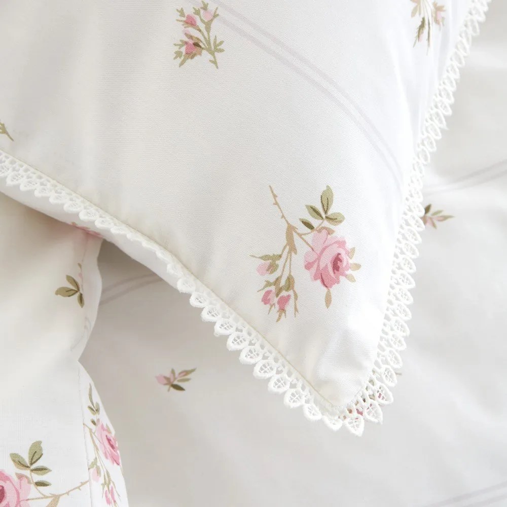 Кремаво двойно 3 части спално бельо от памук перкал 200x200 cm Vintage Rosebud Lace – Bianca