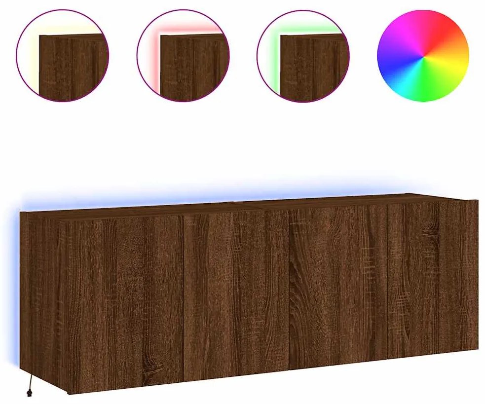 837315 vidaXL Стенни ТВ шкафове с LED лампи, 2 бр, кафяв дъб, 60x35x41 см