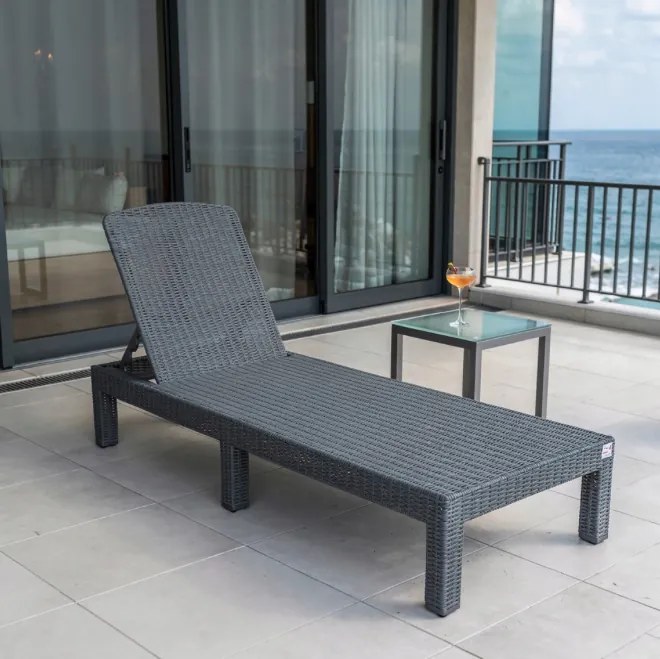 Сгъваем шезлонг за басейн и тераса PREMIUM - сив