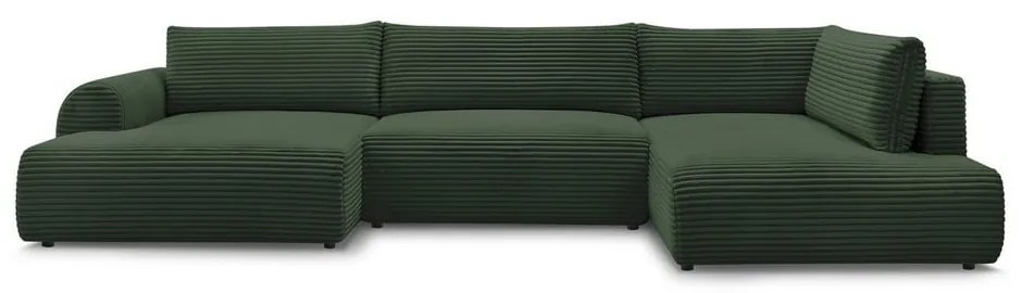 Тъмнозелен разтегателен ъглов диван от рипсено кадифе (ляв ъгъл/"U" форма) Lucien – Bobochic Paris