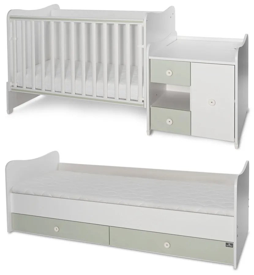 LORELLI Classic Трансформиращо се легло-люлка 190/72 см. MINI MAX БЯЛО/MILKY GREEN