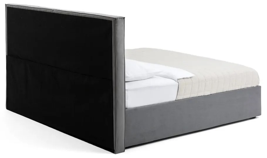 Сиво тапицирано двойно легло с място за съхранение и включена подматрачна рамка 160x200 cm Thessa Bold – Bonami Selection