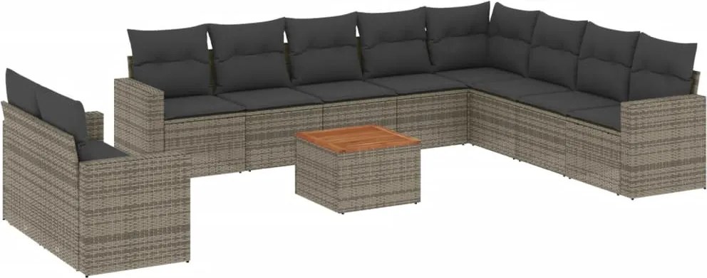 3256529 vidaXL Градински комплект диван с възглавници 11 части сив полиратан