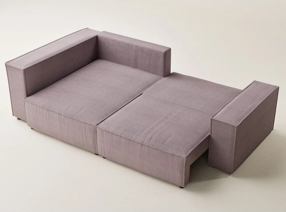 Лилав сгъваем/с място за съхранение ъглов диван от рипсено кадифе (ляв ъгъл/L форма) Tonga – Maison de Rêve