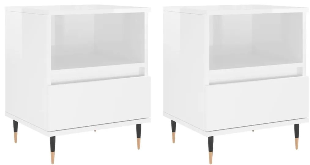 830609 vidaXL Нощни шкафчета, 2 бр, бял гланц, 40x35x50 см, инженерно дърво