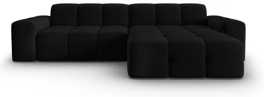 Ъглов диван от черно кадифе (десен ъгъл) Kendal - Micadoni Home