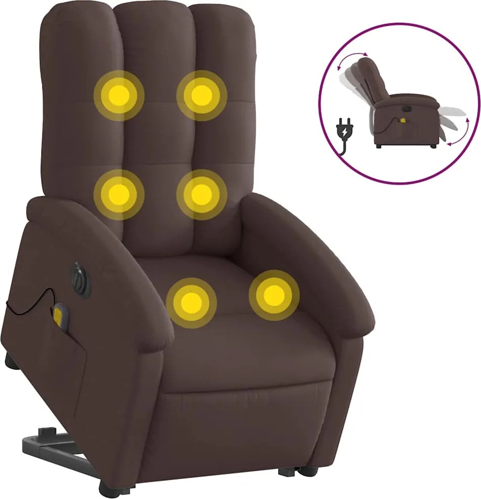 3204133 vidaXL Електрически изправящ масажен реклайнер стол тъмнокафяв текстил