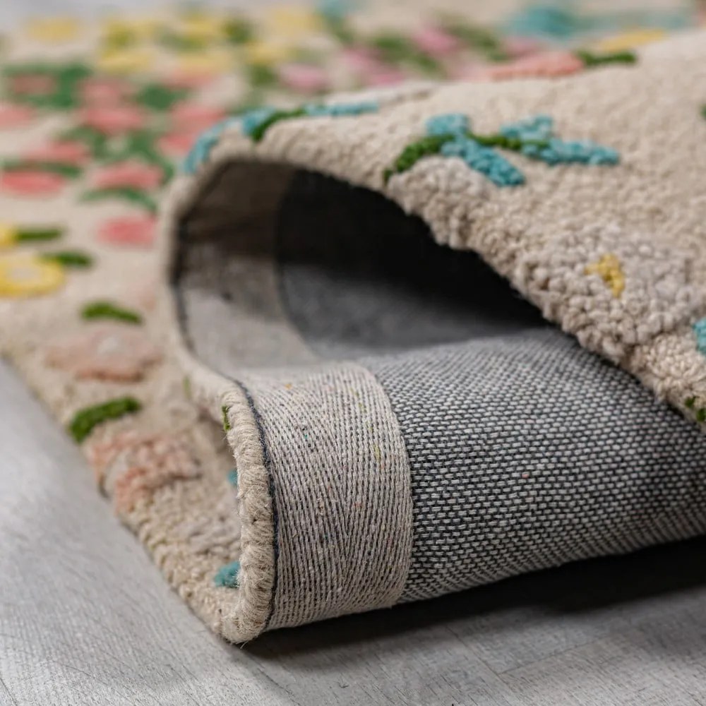 Кремав ръчно изработен вълнен килим 200x290 cm Emilia Floral – Flair Rugs