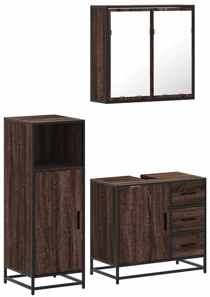 3300959 vidaXL Комплект мебели за баня от 3 части, кафяв дъб, инженерно дърво