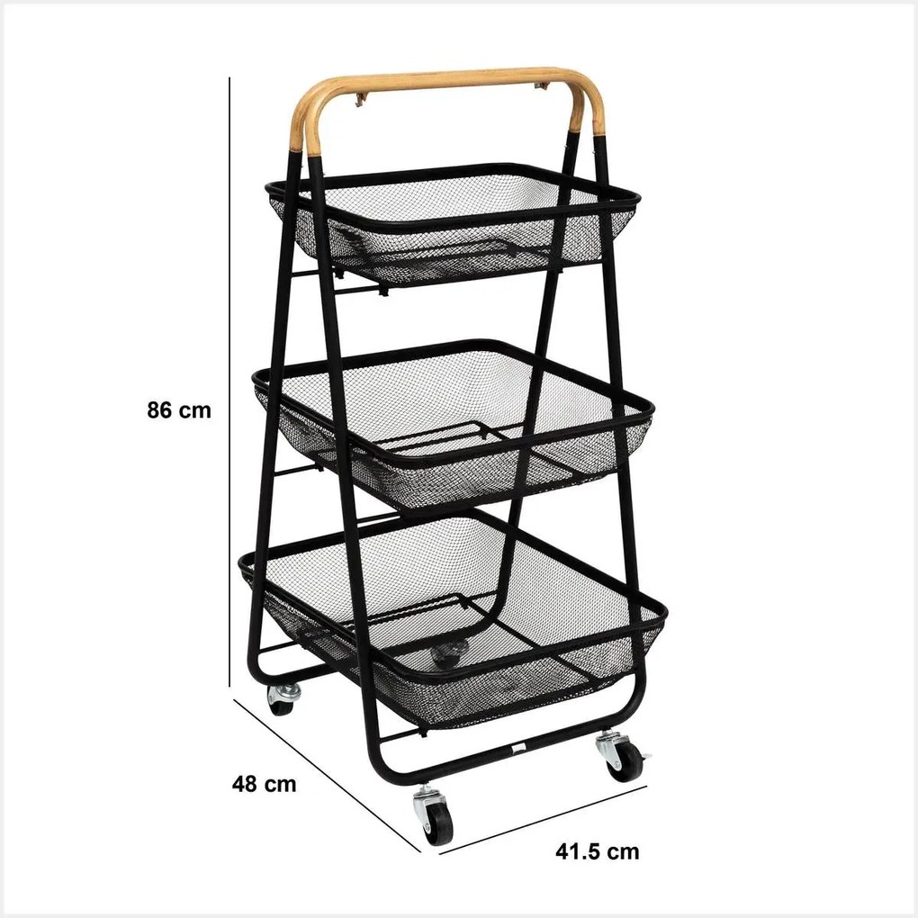 Кухненска количка 5five Mayaj, Метал, 3 нива - Черен