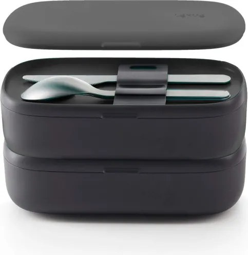 Комплект 2 бр кутии за храна Lekue On The Go 1010222, 2x500 мл, Включени прибори, Полипропилен, -20°C/+100°C, Черен