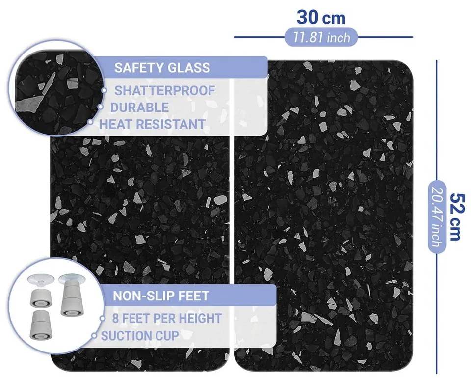 Комплект от 2 черни стъклени капака за печка Universal - Wenko