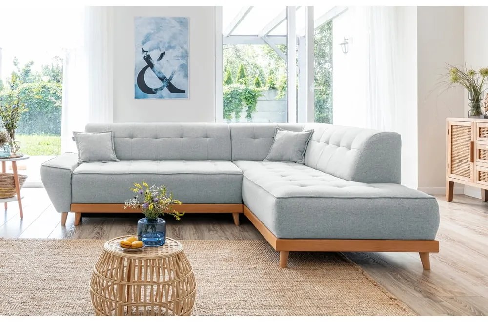 Светлосив ъглов разтегателен диван десен ъгъл Dazzling Daisy - Miuform