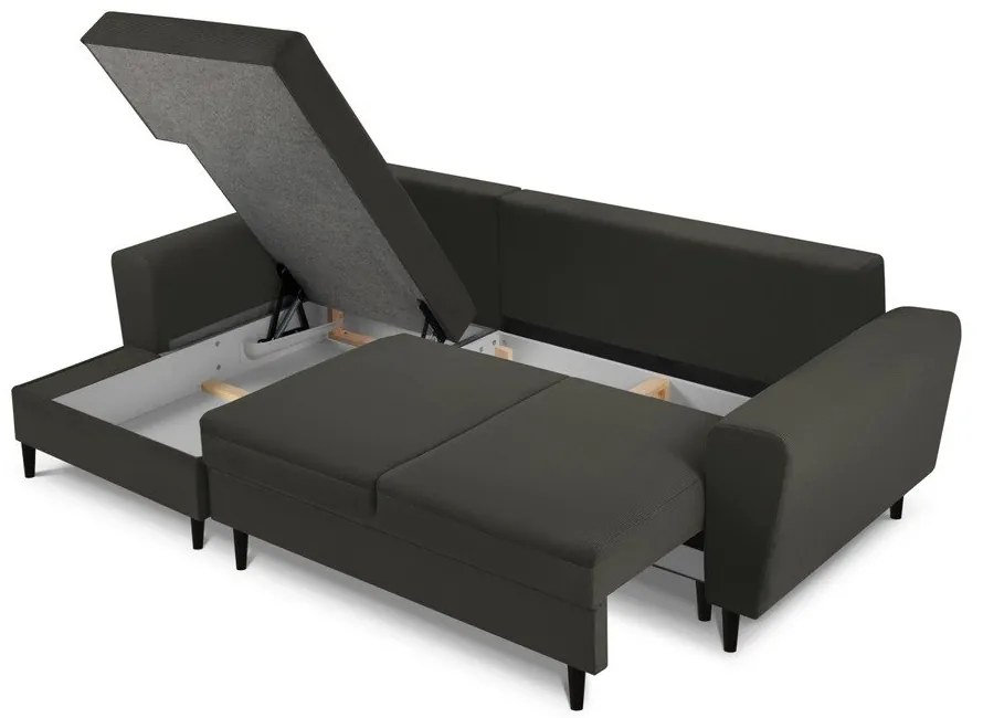 Черен разтегателен ъглов диван с място за съхранение от рипсено кадифе (ляв ъгъл) Kyoto – Cosmopolitan Design