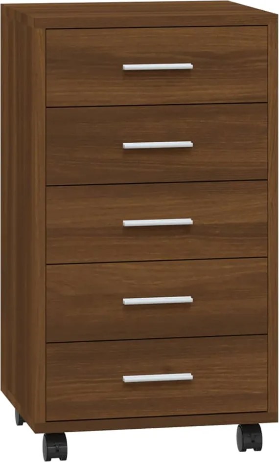 342676 vidaXL Шкаф с чекмеджета с колелца инженерно дърво кафяв дъб