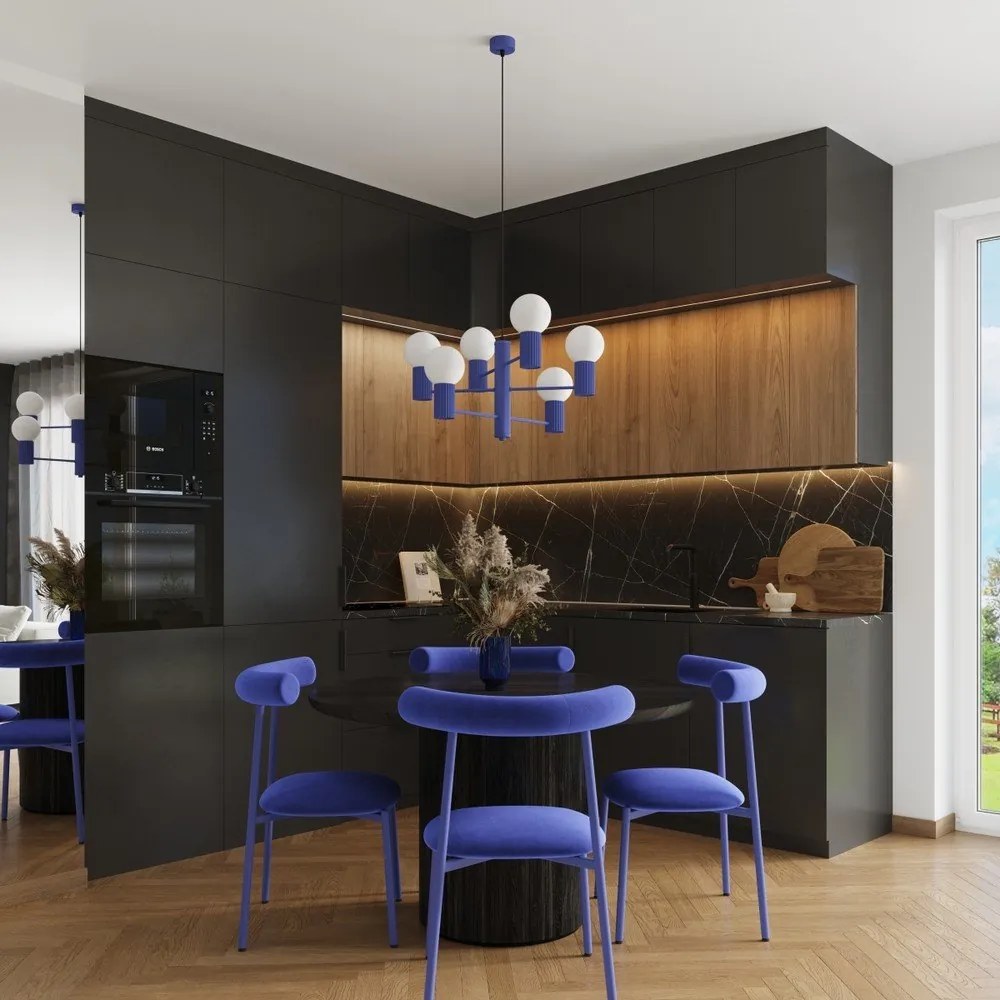 Синьо висящо осветително тяло със стъклен абажур Orbital – Sollux