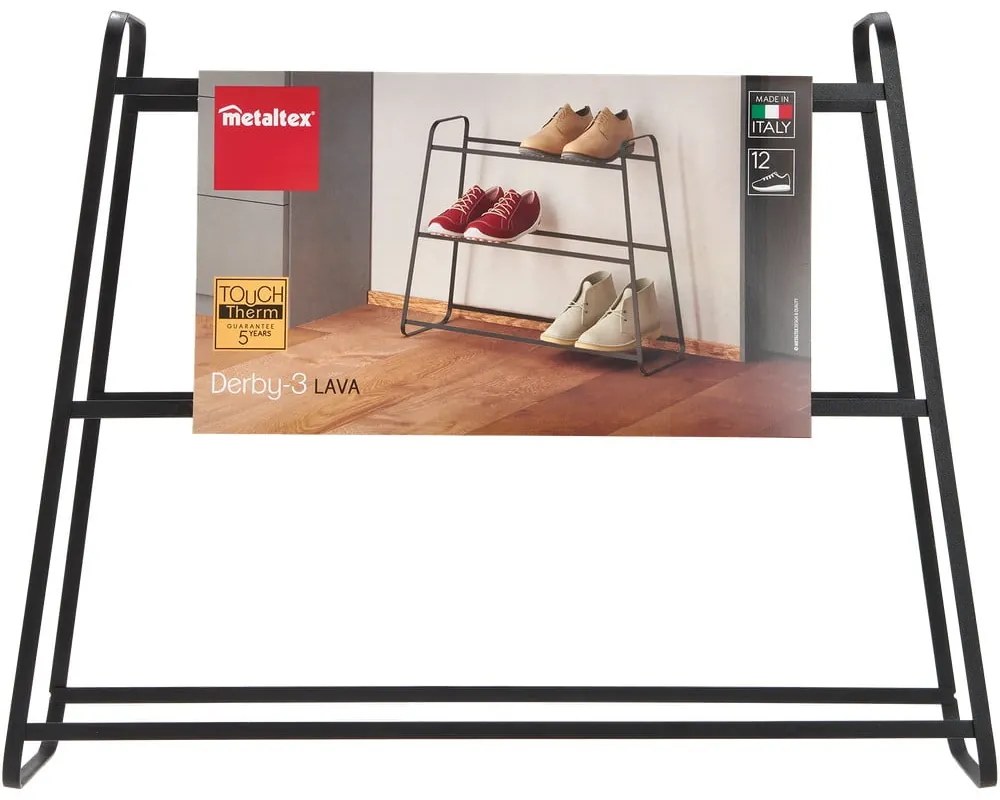 Черен триетажен шкаф за обувки Derby - Metaltex