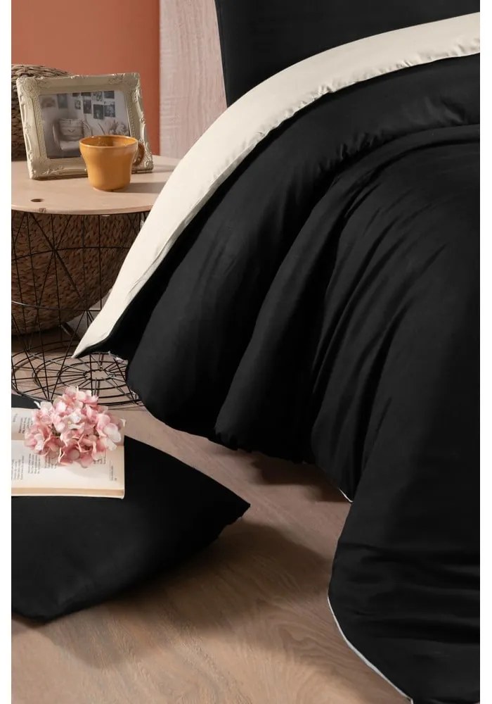 Черно и кремаво памучно спално бельо за двойно легло/разширено с чаршаф 200x220 cm - Mila Home