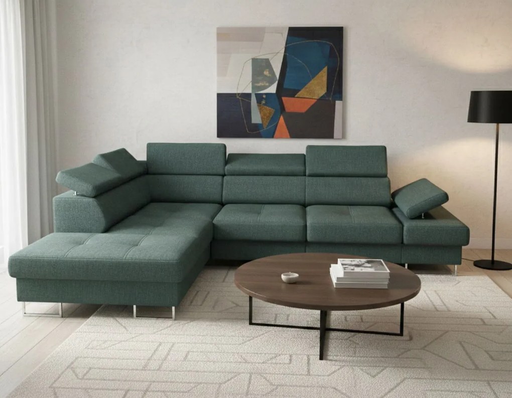 Ъглов диван Gelito-Тъмно Зелен-Ляв