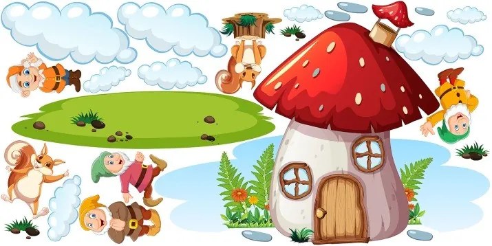 Стикер за стена за деца Земята на джуджетата 120 x 240 cm