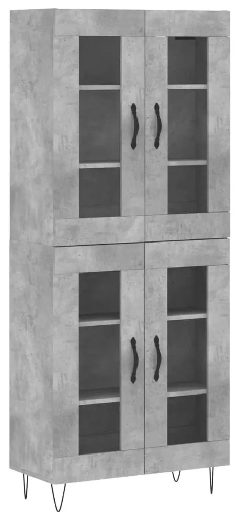 3198309 vidaXL Висок шкаф, бетонно сив, 69,5x34x180 см, инженерно дърво