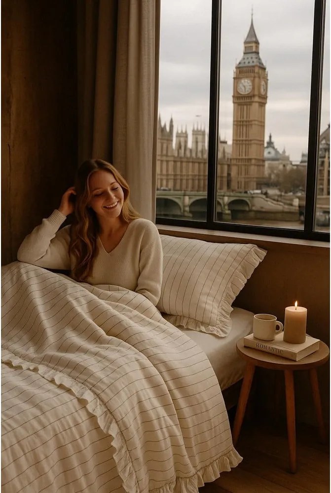 Бежово двойно удължено спално бельо от памук Renforcé 240x220 cm Amalia Striped – Mila Home Luxury