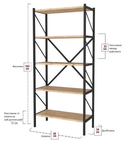 Метална етажерка OEM, 5 рафта, Метал, ПДЧ, Лесно сглобяване, Черен