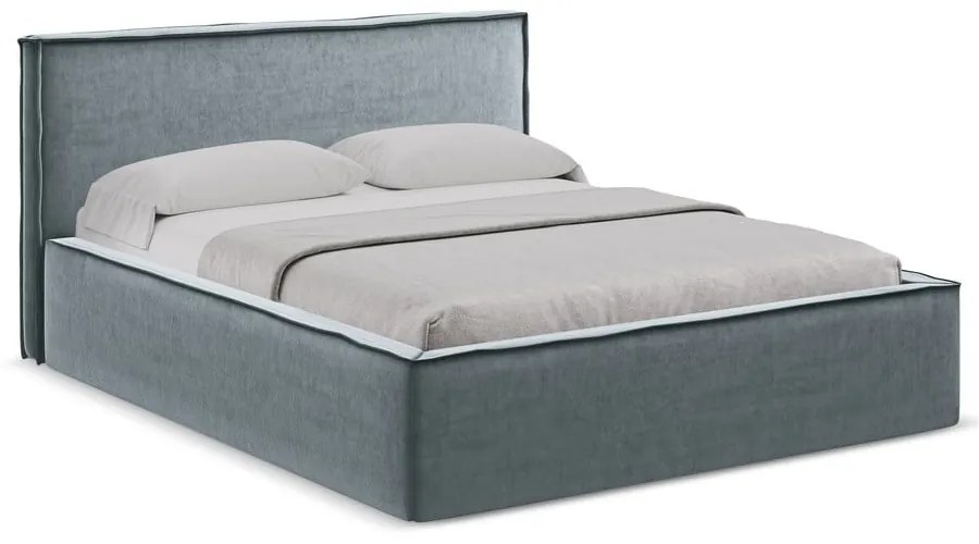 Светлосиньо двойно тапицирано легло с място за съхранение и включена подматрачна рамка 140x200 cm Anani – Makamii