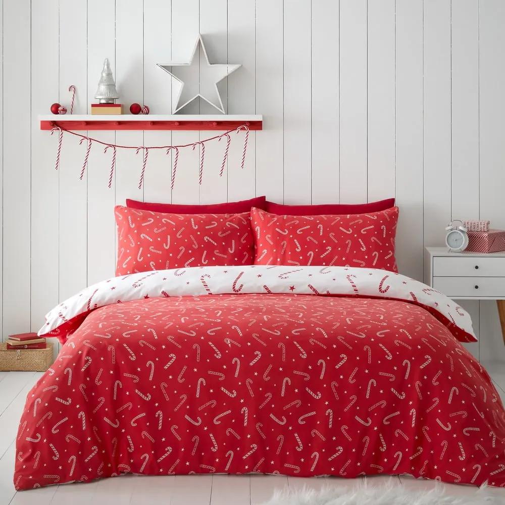 Червено и бяло спално бельо за единично легло 135x200 cm Candy Cane - Catherine Lansfield