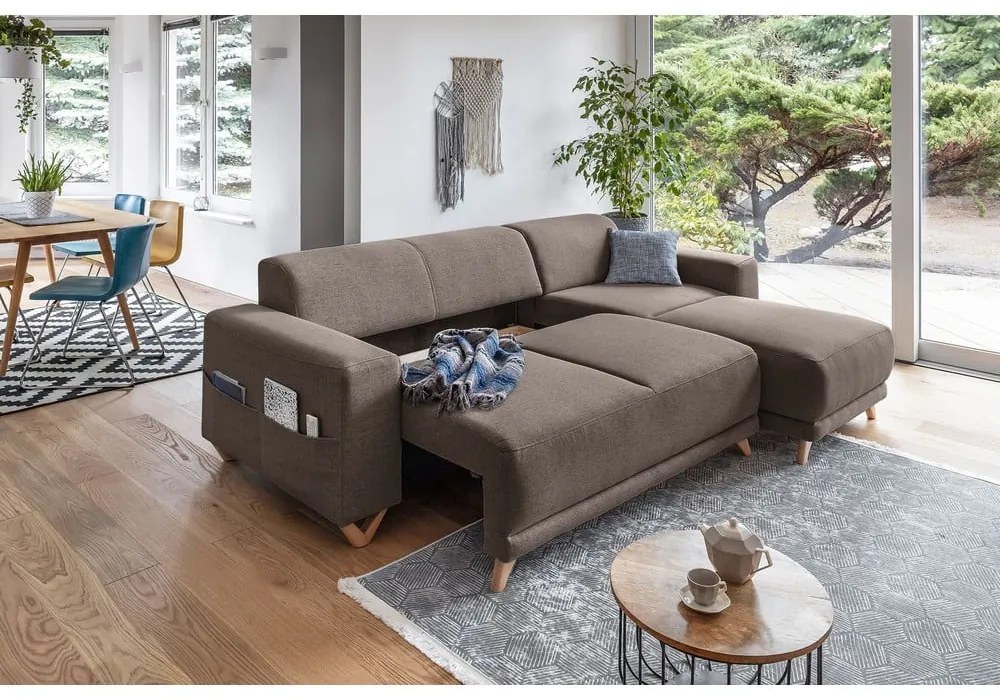 Кафяв разтегателен/с място за съхранение ъглов диван Classy Sophie – Miuform
