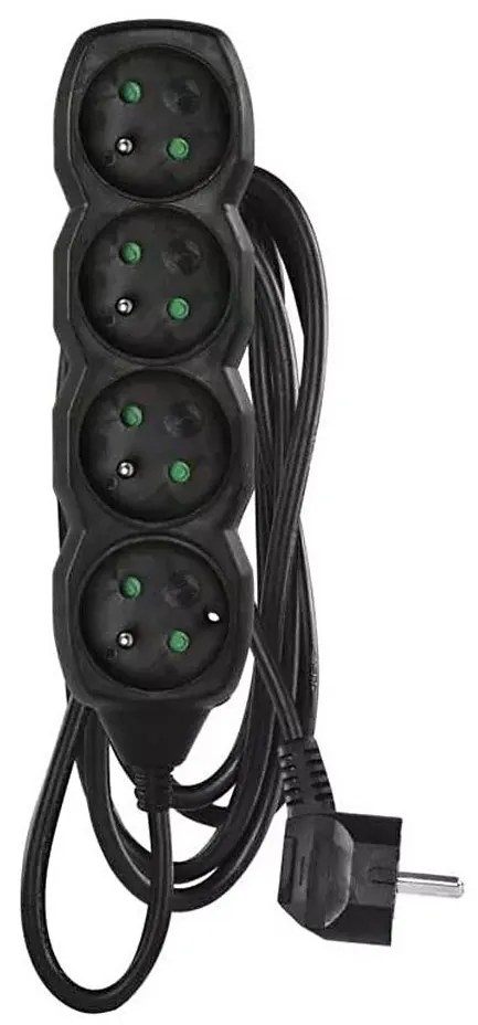 Удължителен кабел 4-извода, 3 м, черен