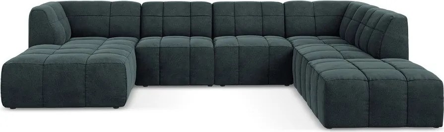 Син кадифен ъглов диван (U форма) Aloha – Makamii