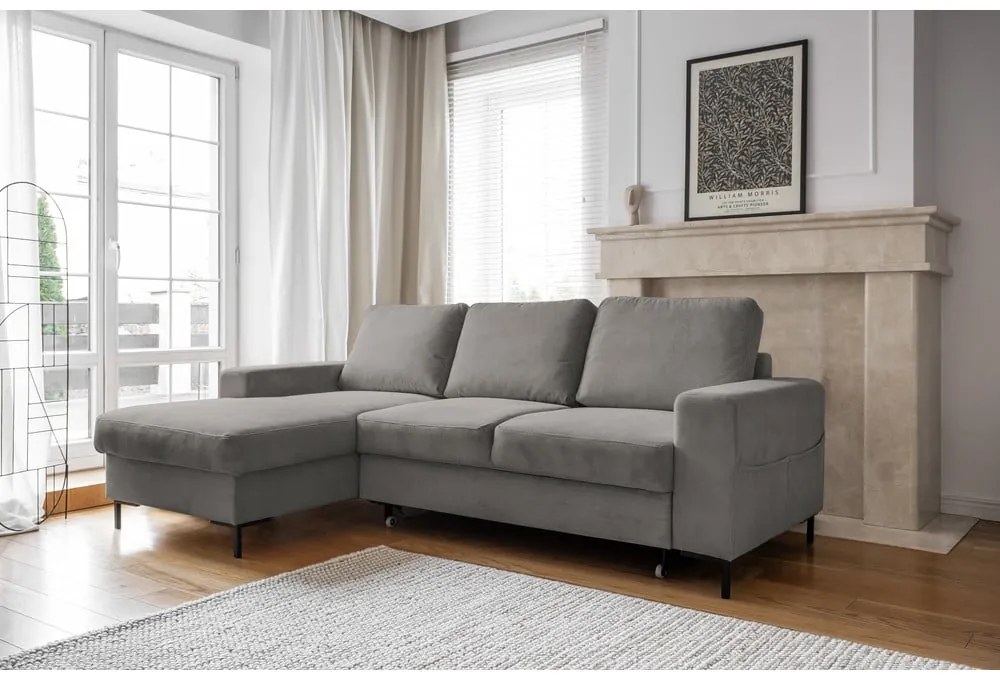 Сив разтегателен ъглов диван от рипсено кадифе (ляв ъгъл) Lofty Lilly – Miuform