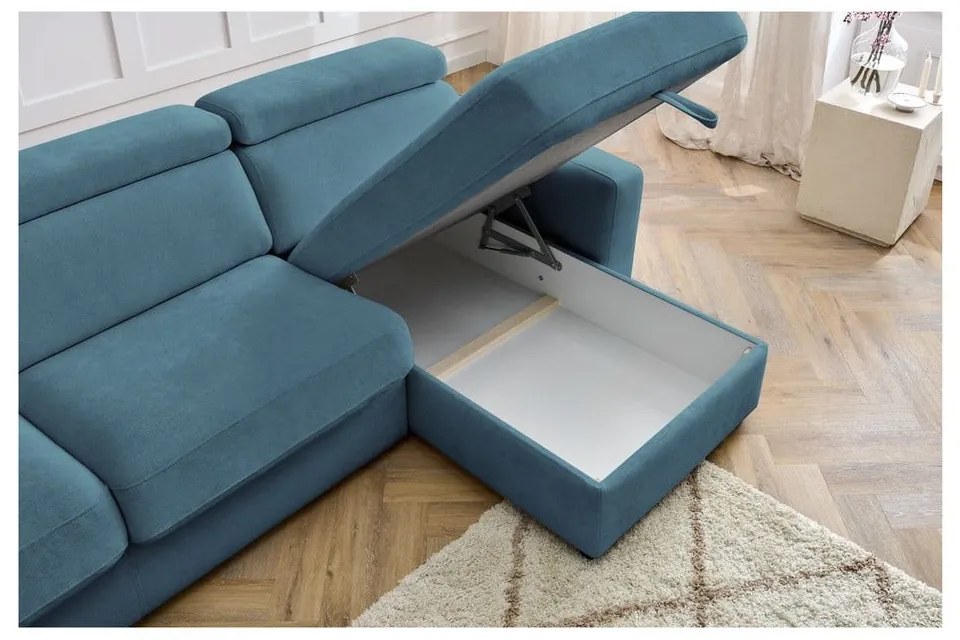 Син разтегателен ъглов диван (променлив) Monaco – Bobochic Paris