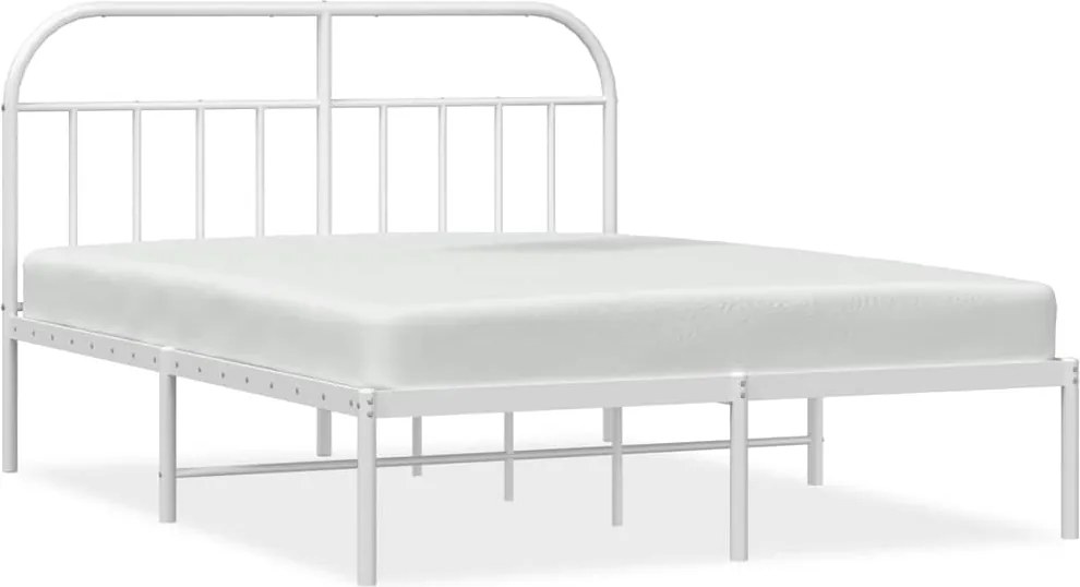 353686 vidaXL Метална рамка за легло с горна табла, бяла, 150x200 см