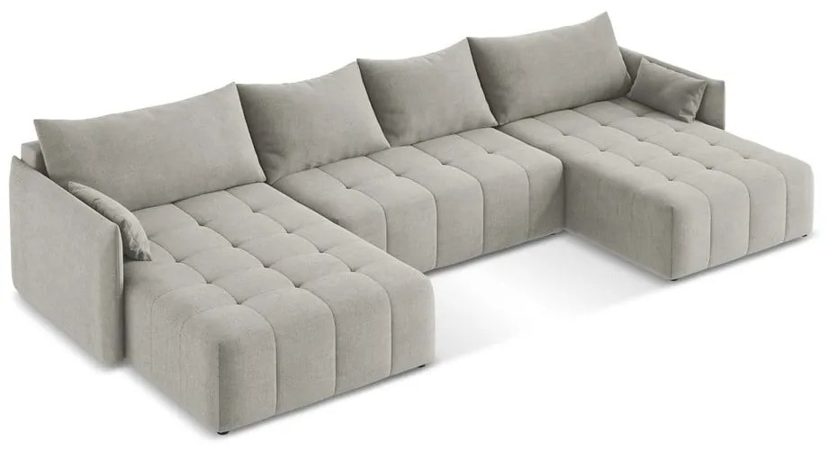 Светлосив разтегателен ъглов диван с място за съхранение (U форма) Moku – Makamii