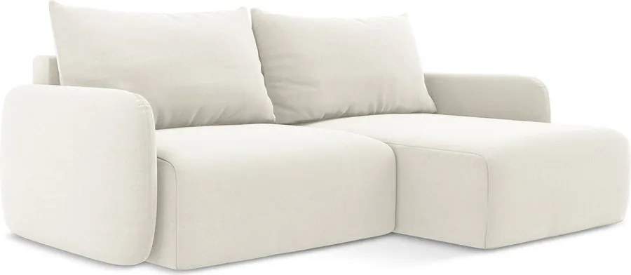 Кремав кадифен сгъваем/с място за съхранение ъглов диван (десен ъгъл) Kalena – Makamii