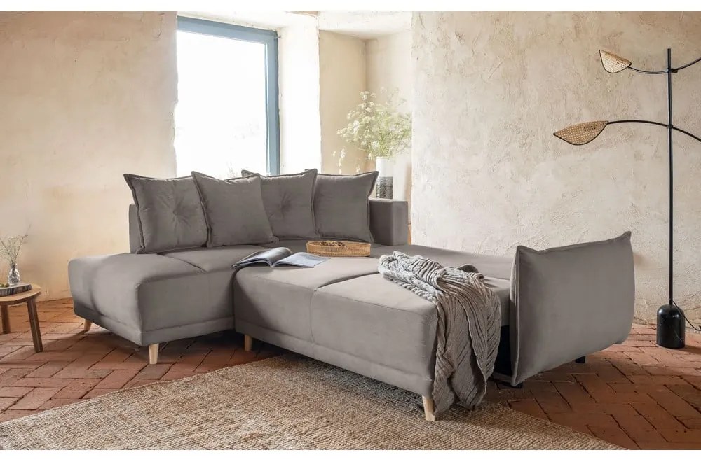 Светлокафяв велурен разтегателен диван (ляв ъгъл) Lazy Lukka - Miuform