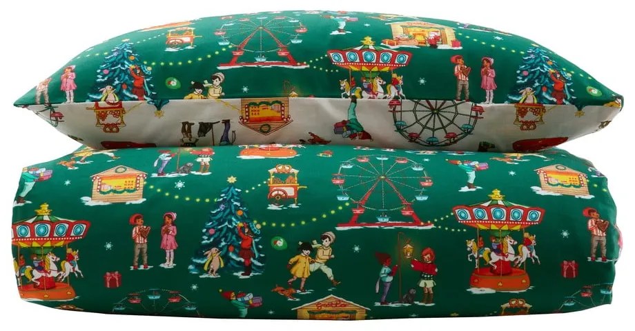 Зелено памучно спално бельо за детско креватче 120x150 cm Christmas Fairground – Belle &amp; Boo