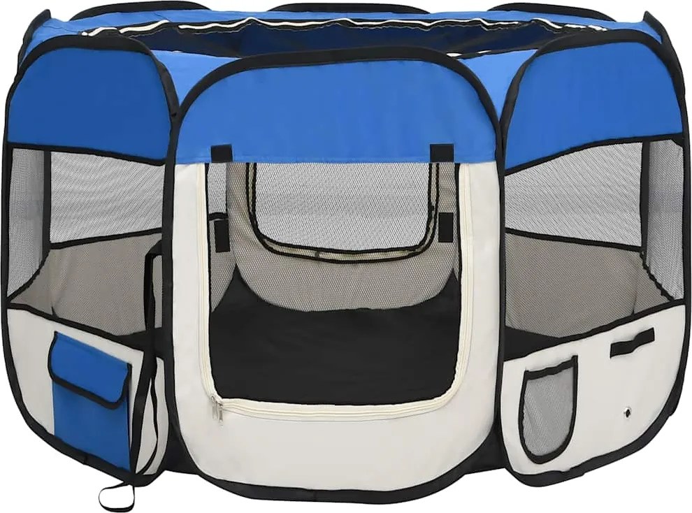 171013 vidaXL Сгъваема кучешка кошара с чанта за носене, синя, 90x90x58 см