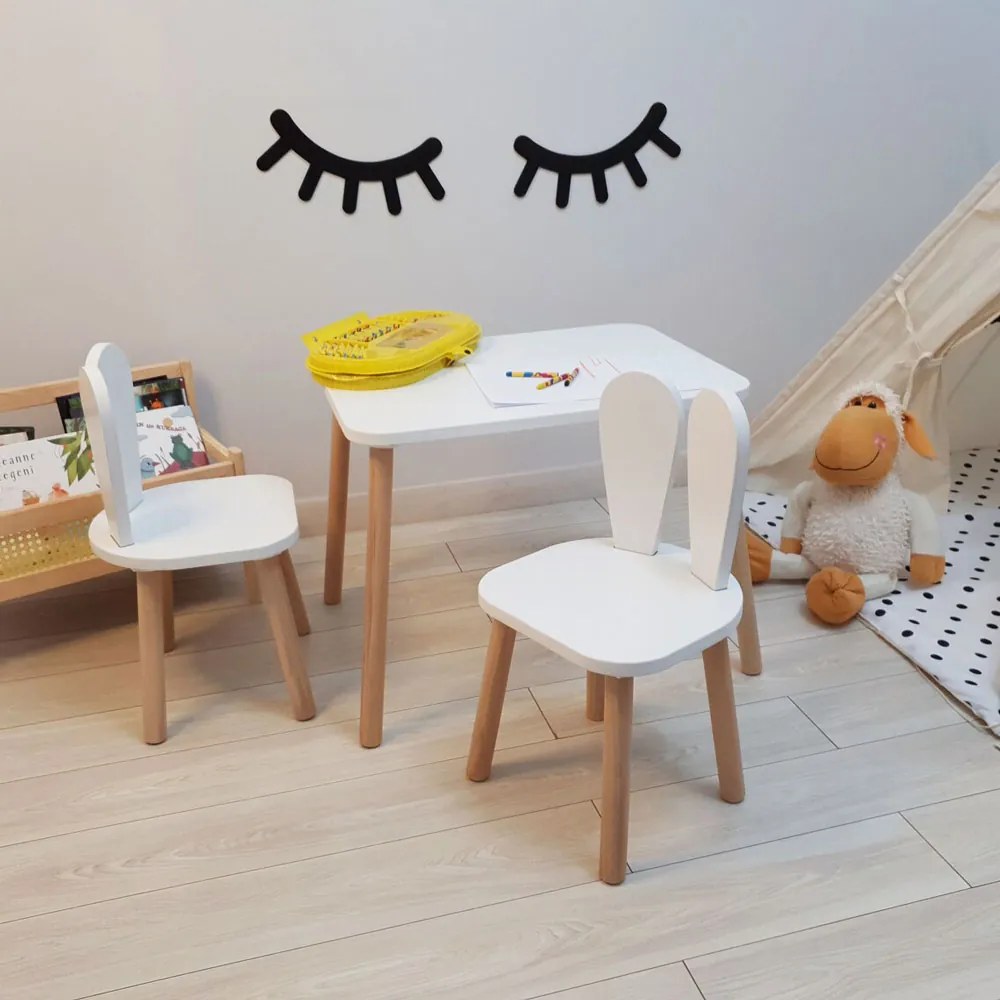 GINGER HOME К-кт дървена маса с 2 столчета BUNNY БЯЛ