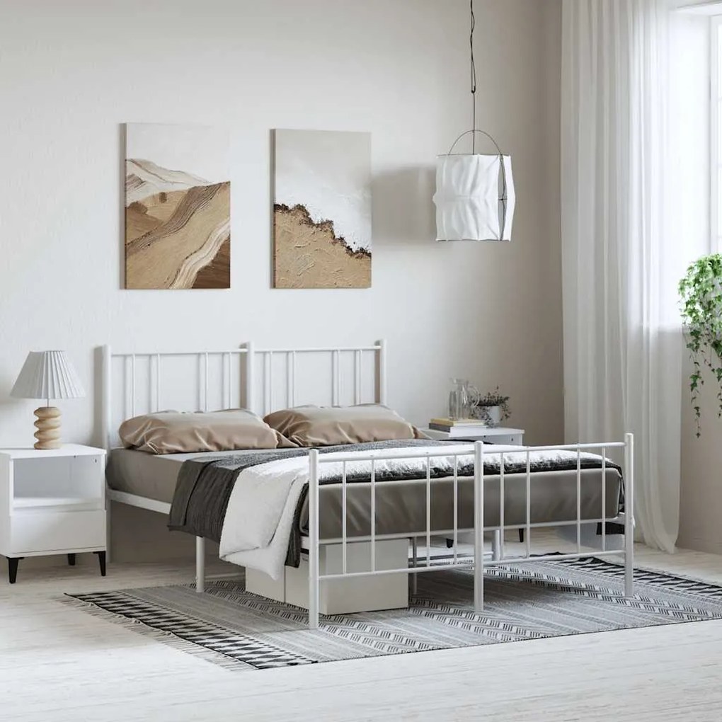 352546 vidaXL Метална рамка за легло с горна и долна табла, бяла, 135x190 см