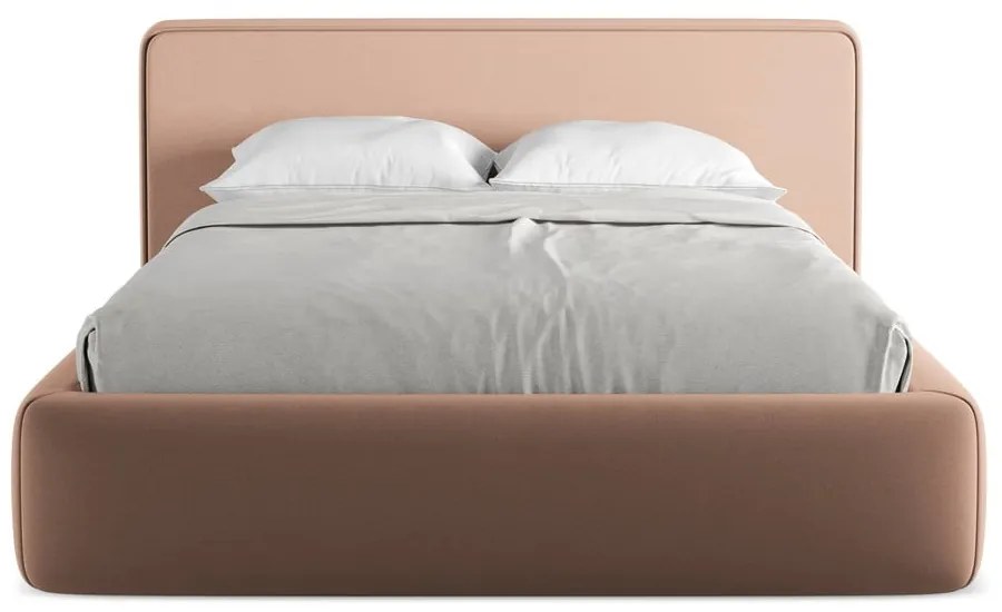 Светлорозово двойно тапицирано легло с място за съхранение и включена подматрачна рамка 140x200 cm Kiana – Makamii