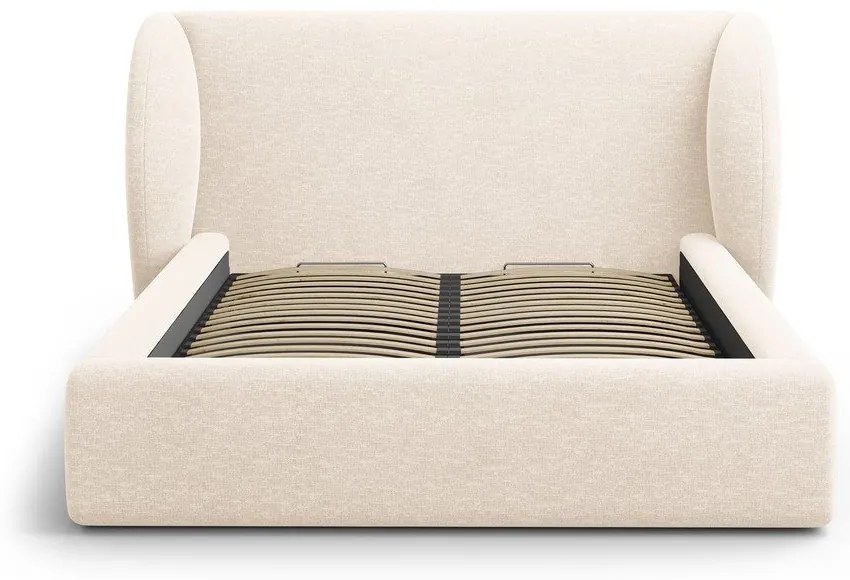 Кремаво двойно тапицирано легло с място за съхранение с включена подматрачна рамка 200x200 cm Miley – Micadoni