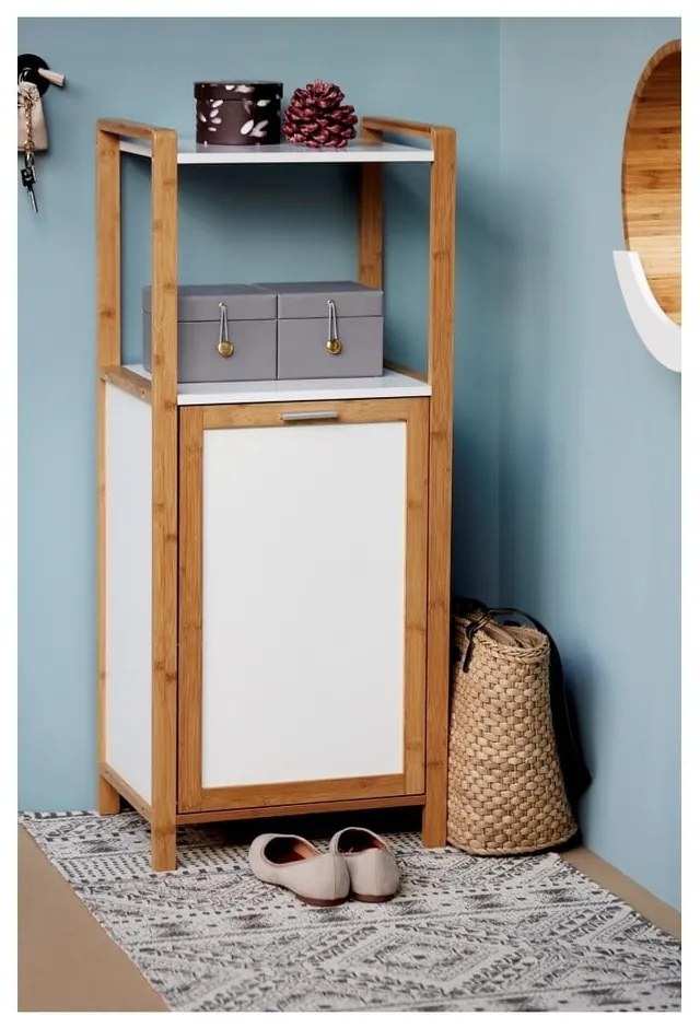 Бамбукова етажерка за баня в бял и естествен цвят 40x95 cm Finja - Wenko