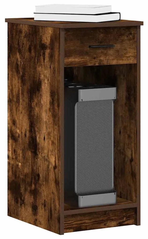 858744 vidaXL Стойка за компютърна кула с чекмедже опушен дъб 35x45x77 см