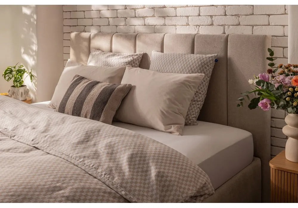 Бежово тапицирано двойно легло с място за съхранение и матрак с решетка 160x200 cm Thessa Bold Line - Bonami Selection